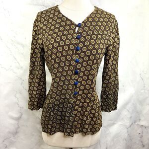 Vintage 90s Cdc Button Blouse Top Womens Sz M Whimsigoth Abstract Grunge Kitsch
